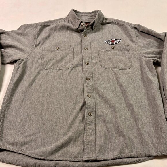 ~Harley Davidson 2003 100th Anniversary Gray Cotton Button XL Shirt Embroidered - Picture 2 of 6